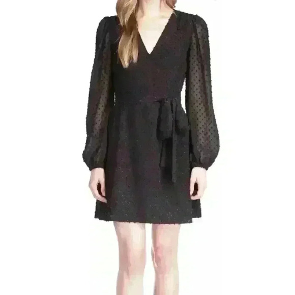 Michael Kors Tonal Embellished Dot Wrap Dress‎ Black Size S Petite NWT 175$ - Picture 1 of 7